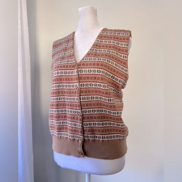 NWT Vintage ‘90s Liz Claiborne Brown Striped V-Neck Button Down Sweater Vest - Picture 1 of 6
